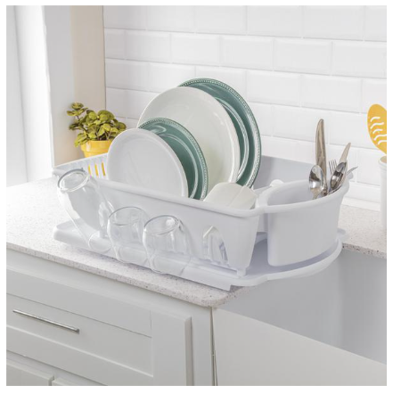 Sink & Drainboard Set | White Kitchen Dish Drying Rack for Plates, Cups & Silverware