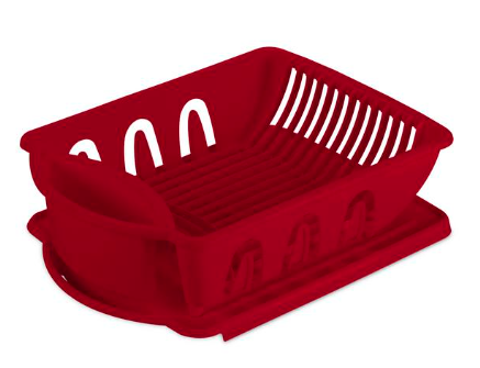 Sink & Drainboard Set | Red Kitchen Dish Drying Rack for Plates, Cups & Silverware