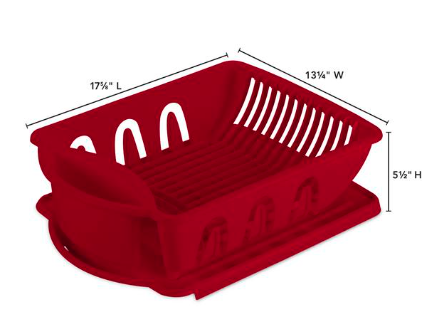 Sink & Drainboard Set | Red Kitchen Dish Drying Rack for Plates, Cups & Silverware