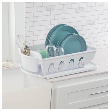 Sink & Drainboard Set | White Kitchen Dish Drying Rack for Plates, Cups & Silverware